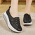 Women's black stripe block lace accents rocker bottom shoe sneaker 04