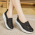 Women's black stripe block lace accents rocker bottom shoe sneaker 07