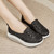 Women's black stripe block lace accents rocker bottom shoe sneaker 08