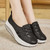 Women's black stripe block lace accents rocker bottom shoe sneaker 09