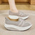 Women's grey stripe block lace accents rocker bottom shoe sneaker 05