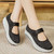 Women's black hollow low cut velcro slip on rocker bottom shoe sneaker 05