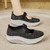 Women's black hollow low cut velcro slip on rocker bottom shoe sneaker 07