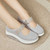 Women's grey hollow low cut velcro slip on rocker bottom shoe sneaker 09