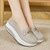 Women's grey causal top metal buckle slip on rocker bottom shoe 03