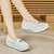 Women's white causal top metal buckle slip on rocker bottom shoe 06