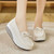Women's beige causal top butterfly lace slip on rocker bottom shoe 04