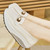 Women's beige causal top metal buckle slip on rocker bottom shoe 05