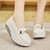 Women's beige causal top metal buckle slip on rocker bottom shoe 02