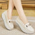 Women's beige causal top metal buckle slip on rocker bottom shoe 04