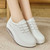 Women's white plain lace accents rocker bottom shoe sneaker 04