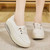 Women's beige stretch lace accents rocker bottom shoe sneaker 03