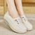Women's beige stretch lace accents rocker bottom shoe sneaker 05