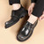 Men's black retro curved toe monk strap slip on dress shoe 06