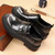 Men's black retro curved toe monk strap slip on dress shoe 09