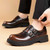 Men's brown retro curved toe monk strap slip on dress shoe 03