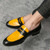 Men's black yellow two tone penny strap slip on dress shoe 03