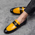 Men's black yellow two tone penny strap slip on dress shoe 04