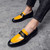 Men's black yellow two tone penny strap slip on dress shoe 07