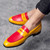 Men's yellow red two tone penny strap slip on dress shoe 02