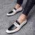 Men's white black two tone penny strap slip on dress shoe 05