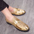 Men's golden patent sequins accents top tassel slip on dress shoe 02