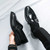 Men's black retro monk strap buckle slip on dress shoe 06