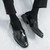 Men's black retro monk strap buckle slip on dress shoe 04