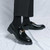 Men's black retro metal buckle on top slip on dress shoe 05
