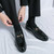 Men's black retro metal buckle on top slip on dress shoe 09