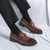 Men's brown retro metal buckle on top slip on dress shoe 05