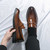 Men's brown retro metal buckle on top slip on dress shoe 06