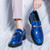 Men's blue pattern accents metal buckle on top slip on dress shoe 06