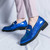 Men's blue pattern accents metal buckle on top slip on dress shoe 08