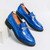 Men's blue pattern accents metal buckle on top slip on dress shoe 10