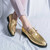 Men's golden pattern accents metal buckle on top slip on dress shoe 02