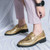 Men's golden pattern accents metal buckle on top slip on dress shoe 04