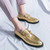 Men's golden pattern accents metal buckle on top slip on dress shoe 05