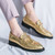Men's golden pattern accents metal buckle on top slip on dress shoe 10