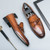 Men's brown retro monk strap buckle slip on dress shoe 10