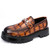 Men's brown croc skin pattern metal buckle thick sole slip on dress shoe 01