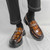 Men's brown croc skin pattern metal buckle thick sole slip on dress shoe 09