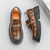 Men's brown croc skin pattern metal buckle thick sole slip on dress shoe 10