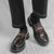 Men's dark brown croc skin pattern metal buckle thick sole slip on dress shoe 03