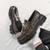 Men's dark brown croc skin pattern metal buckle thick sole slip on dress shoe 06