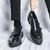 Men's black pattern monk strap thick sole slip on dress shoe 05