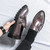 Men's brown pattern monk strap thick sole slip on dress shoe 06