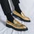 Men's golden pattern monk strap thick sole slip on dress shoe 03