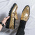 Men's golden pattern monk strap thick sole slip on dress shoe 04