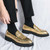 Men's golden pattern monk strap thick sole slip on dress shoe 07